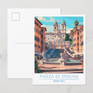 Cartão Postal Viagens vintage Piazza di Spagna Roma Itália