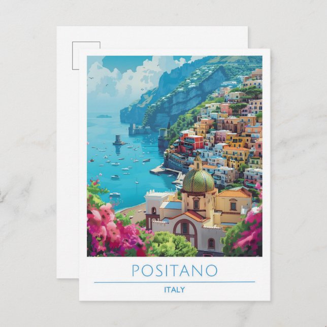 Cartão Postal Viagens vintage Positano Itália (Frente/Verso)