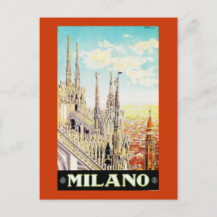 Cartão Postal viagens vintage Poster Milano, Itália