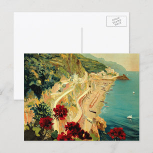 Cartão Postal viagens vintage, Praia Costeira Italiana Amalfi