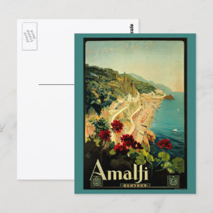 Cartão Postal viagens vintage, Praia Costeira Italiana Amalfi