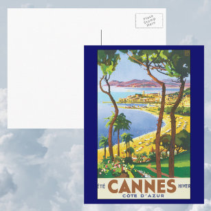 Cartão Postal Viagens vintage, Praia em Cannes, França