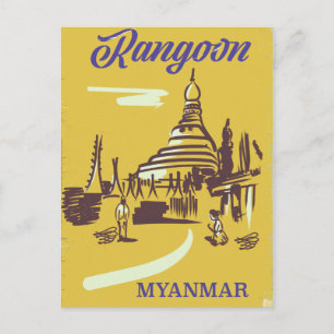Cartão Postal Viagens vintage Rangoon Myanmar