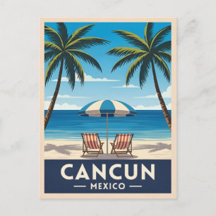 Cartão Postal Viagens vintage Retro Cancun Mexico Beach Landscap