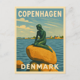 Cartão Postal Viagens vintage Retro Copenhagen Dinamarca Sereia