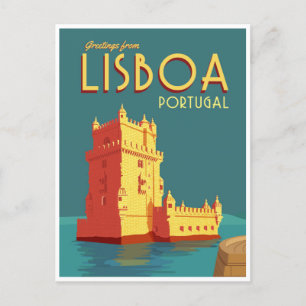 Cartão Postal viagens vintage retrógrada aquarela Lisboa Portuga