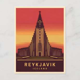 Cartão Postal Viagens vintage Reykjavik Islândia Hallgrimskirkja