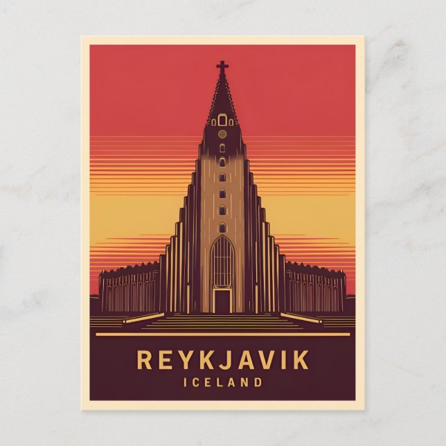 Cartão Postal Viagens vintage Reykjavik Islândia Hallgrimskirkja (Frente)