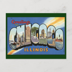 Cartão Postal Viagens vintage, Saudações de Chicago Illinois