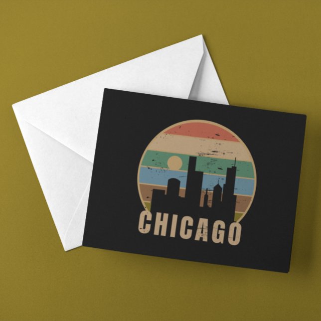 Cartão Postal Viagens vintage Skyline de Chicago Dourada (Retro Gold Chicago Skyline Vintage Travel Postcard)