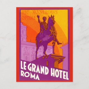 Cartão Postal viagens vintage, Statue Le Grand Hotel Roma, Itáli