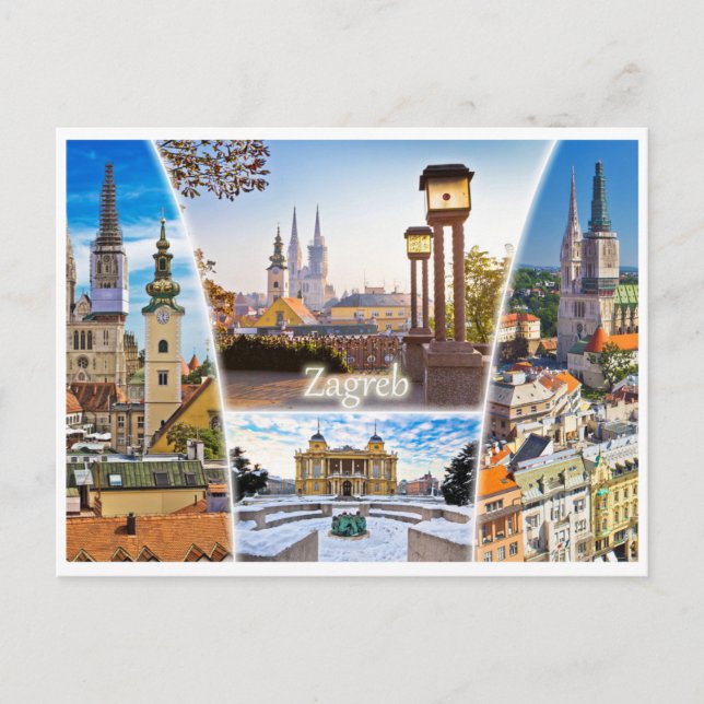 Cartão Postal Viagens vintage Zagreb Croácia Cityscape Retro (Frente)