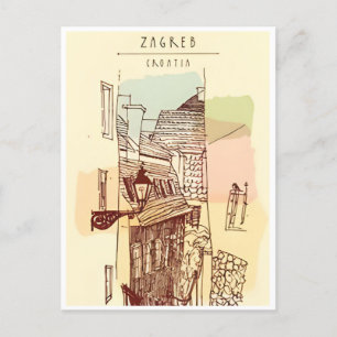 Cartão Postal Viagens vintage Zagreb Croácia Cityscape Retro