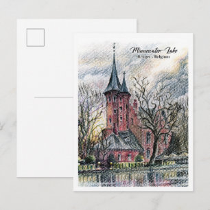 Cartão Postal Viajar Lago Minnewater em Bruges Bélgica