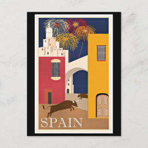 Cartão Postal Viaje pela Espanha, cartaz de viagem vintage