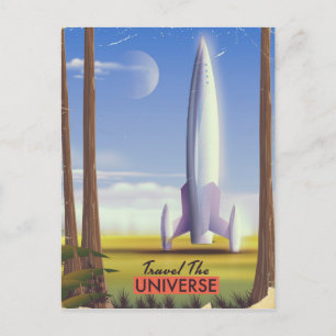 Cartão Postal Viaje pelo universo arte espacial retrô.