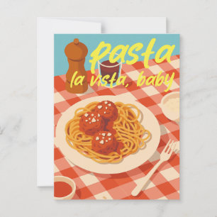 Cartão Postal Vibe de restaurante italiano retrô com pun de mass