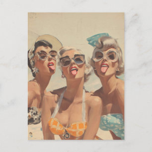 Cartão Postal Vibes de Pin-Up da Praia Retrô