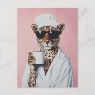 Cartão Postal Vibes Relaxadas da Manhã Leopardo