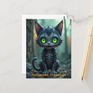 Cartão Postal Víblias de Floresta Encantada de Halloween de Gato