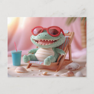 Cartão Postal Víblias de Verão: Crocodilo Chillin' Plush em Féri