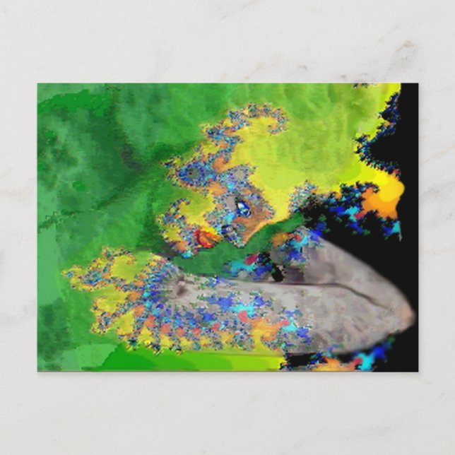 CARTÃO POSTAL VIBRAÇÕES DA MATÉRIA, MULHER FRACTAL EM AMARELO VE (Frente)