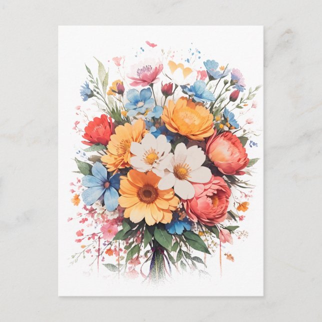Cartão Postal vibrant and colorful floral bouquet design (Frente)