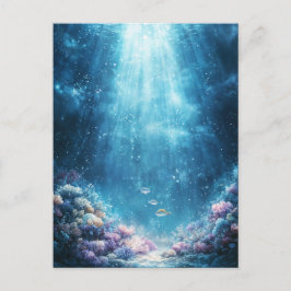 Cartão Postal Vibrant Coral Reef and Underwater Sunlight Beams
