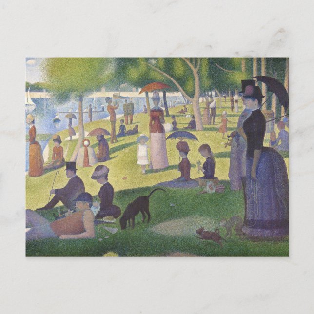 Cartão Postal Vibrant Georges Seurat domingo à tarde Belas Artes (Frente)