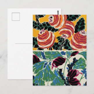 Cartão Postal Vibrant Magenta & Orange Abstract Flower Art