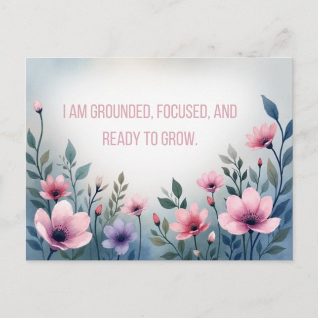 Cartão Postal Vibrant Pink Floral Embracing Growth Affirmation (Frente)