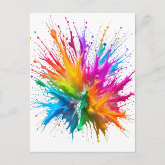 Cartão Postal Vibrant Rainbow Paint Splatter Explosion
