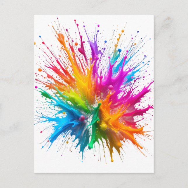 Cartão Postal Vibrant Rainbow Paint Splatter Explosion (Frente)