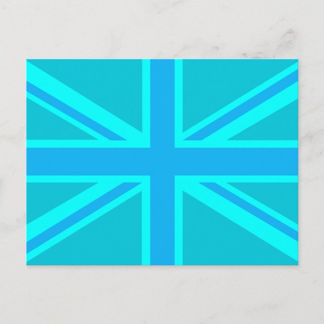 Cartão Postal Vibrant Turquoise Union Jack British Flag (Frente)