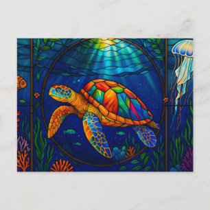 Cartão Postal Vibrante Design de Tartaruga Marinha em Vidro Colo