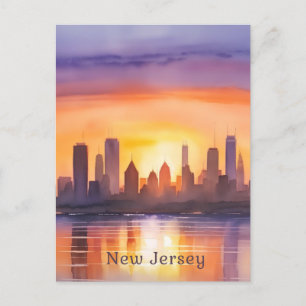 Cartão Postal Vibrante New Jersey Watercolor Arte Sunset