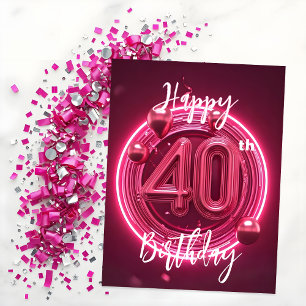 Cartão Postal Vibrante Rosa Neon Chic Aniversário de 40 anos