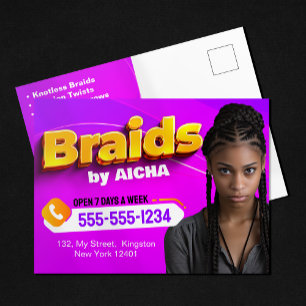 Cartão Postal Vibrante Trança Africana de Cabelo Rosa e Amarelo 