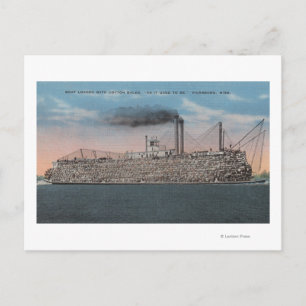 Cartão Postal Vicksburg, MS - Vista de Barco com Algodão a Bordo