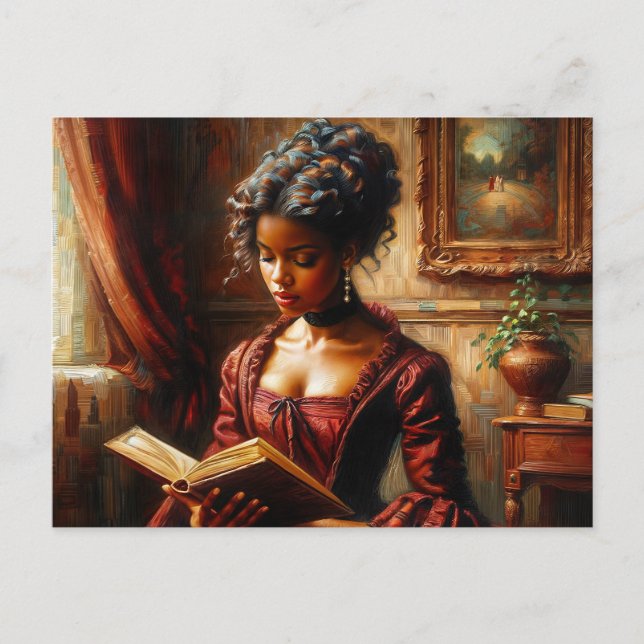 Cartão Postal Victorian Black Woman In Red Reading (Frente)