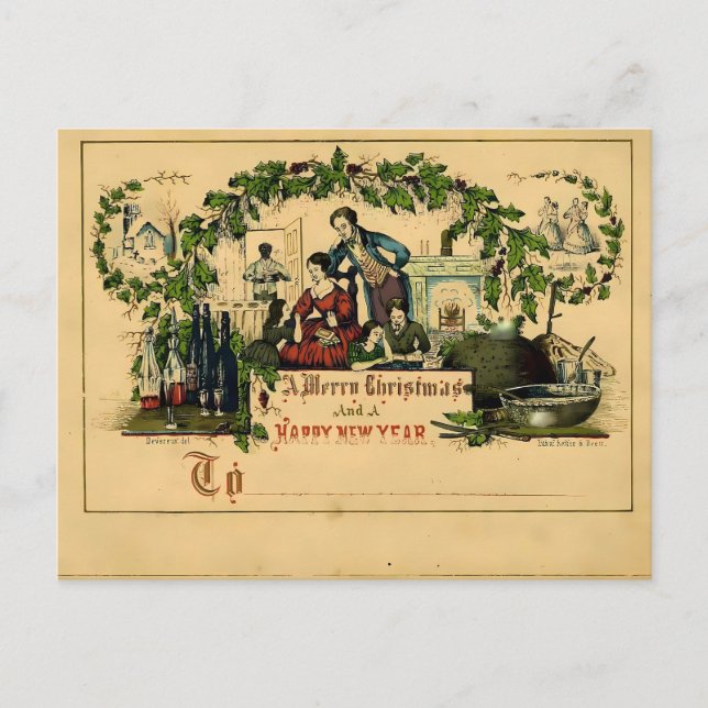 Cartão Postal Victorian Family Christmas & Happy New Year (Frente)