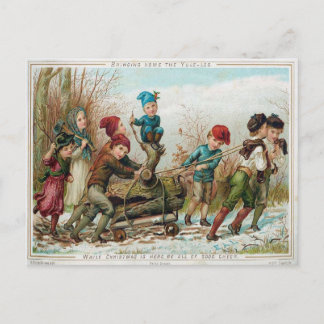 Cartão Postal Victorian Kids Bringing Home the Yule Log