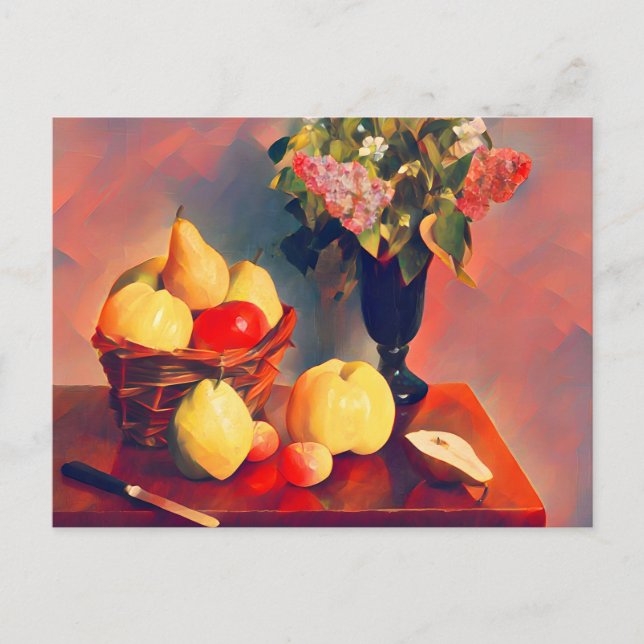 Cartão Postal Vida contínua com flores e frutas (Frente)