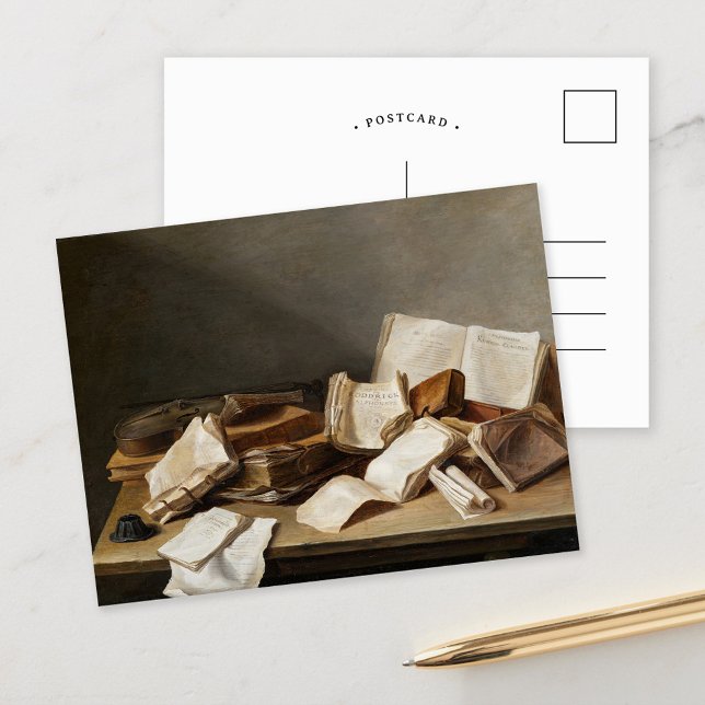 Cartão Postal Vida contínua com livros | Jan Davidsz de Heem (Criador carregado)