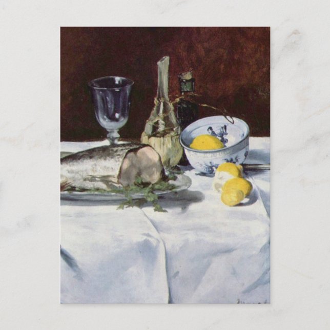 Cartão Postal Vida contínua com salmão - Edouard Manet (Frente)