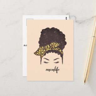 Cartão Postal Vida de Mãe, Coque Desarrumado Afro Preto, Afro-Am