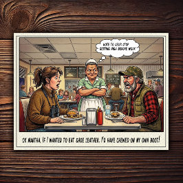 Cartão Postal Vida Divertida de Garçonete Humor de Restaurante 