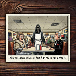 Cartão Postal Vida Divertida de Garçonete Humor de Restaurante 