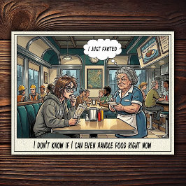 Cartão Postal Vida Divertida de Garçonete Humor de Restaurante 