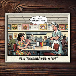 Cartão Postal Vida Divertida de Garçonete Humor de Restaurante 